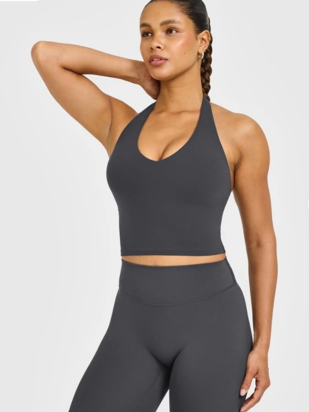 Oner Active SoftMotion Halter Neck Mid Vest with Built in Bra -Coal